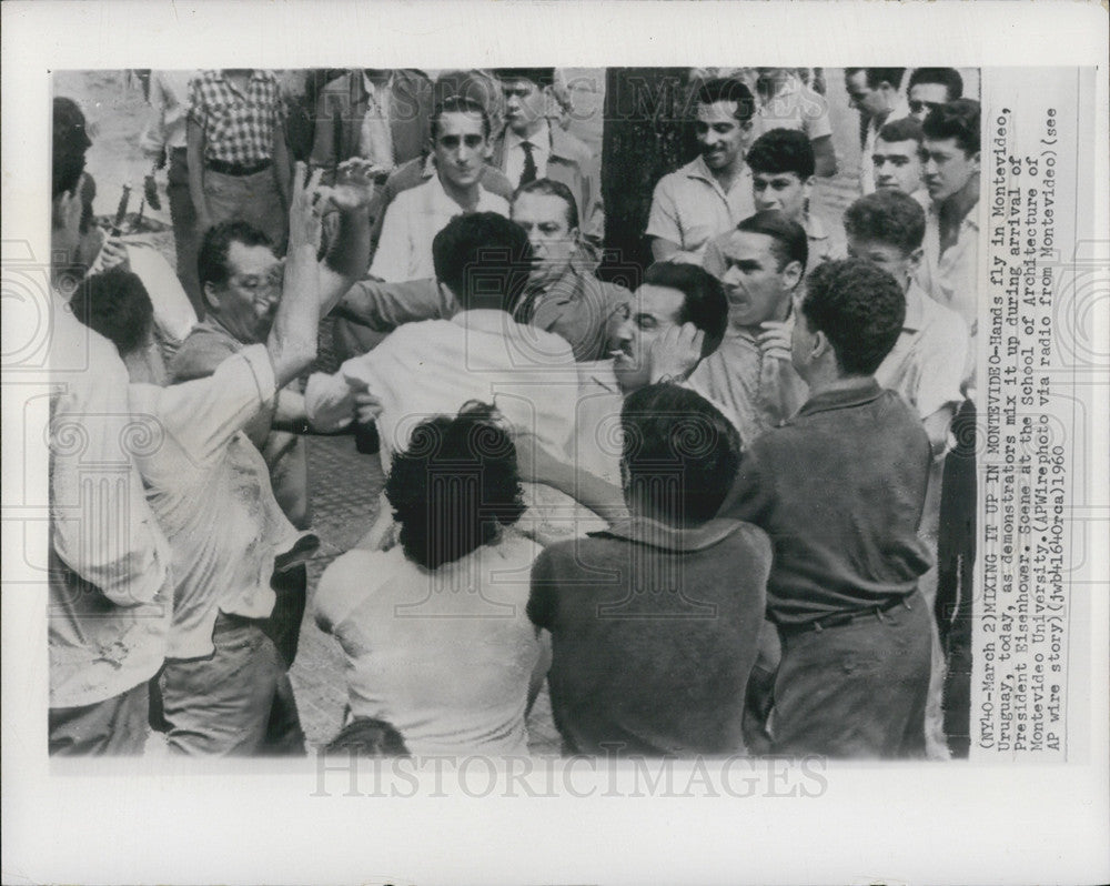 1960 Press Photo Demonstrators, Montevideo, Uruguay - Historic Images