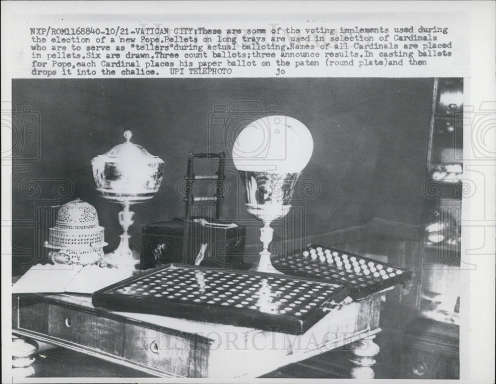 1958 Press Photo Voting Implements, Pope Election, Vatican - Historic Images