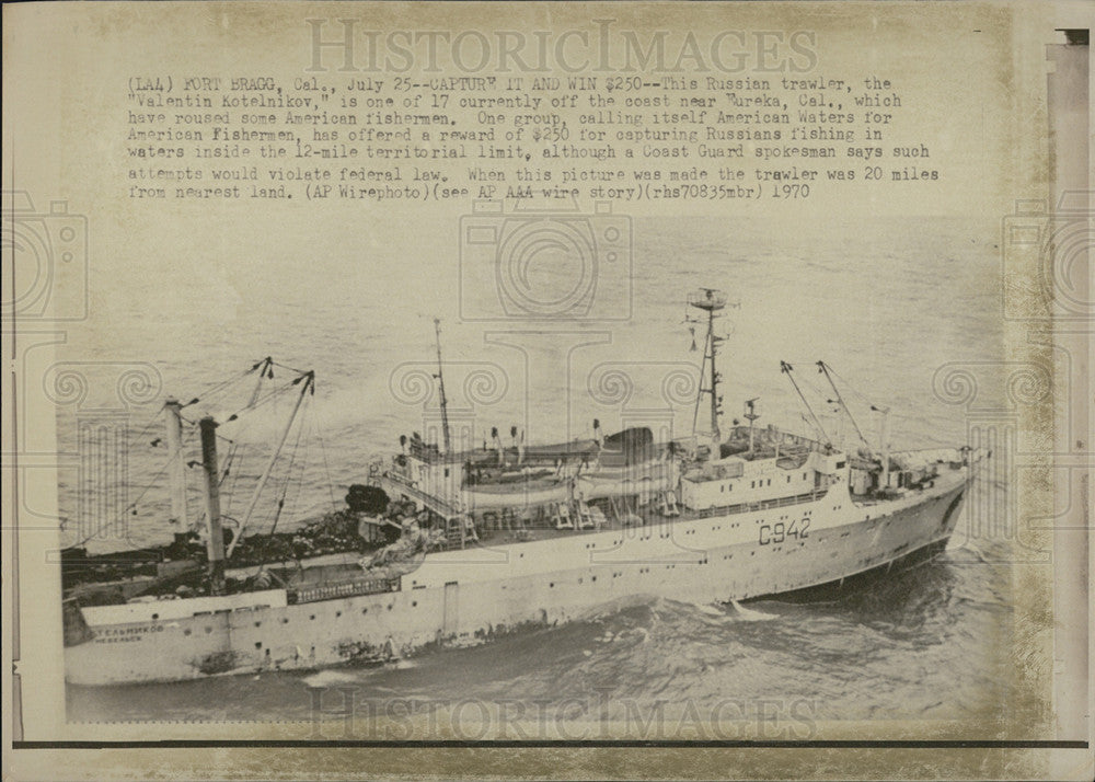 1970 Press Photo Russian Trawler Ship Valentin Kotelnikov Fishing Boat Eureka - Historic Images