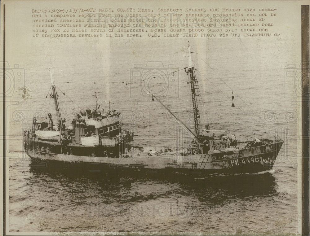 1971 Press Photo Russian Trawler Fishing Boat Ship Aerial View Lobster Nantucket - Historic Images