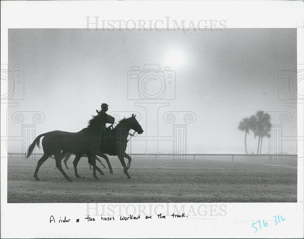 1989 Press Photo Rider Puts Horse Through Its Paces At The Tampa Bay Downs - Historic Images