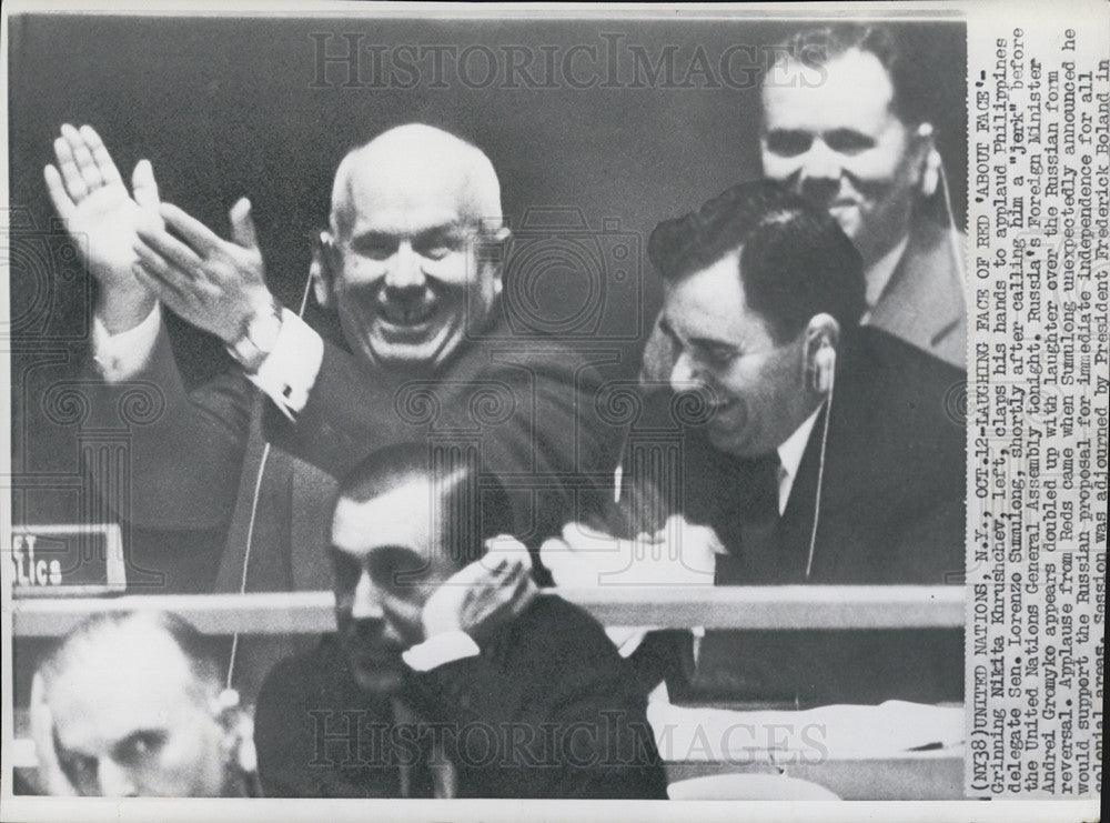 1960 Press Photo Nikita Khrushchev United Nations General Assembly - Historic Images