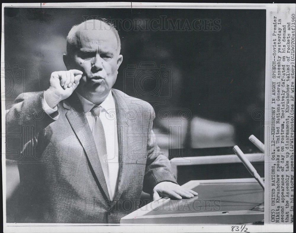 1960 Press Photo Soviet Premier Nakita Khruschev  at United Nation Assembly. - Historic Images