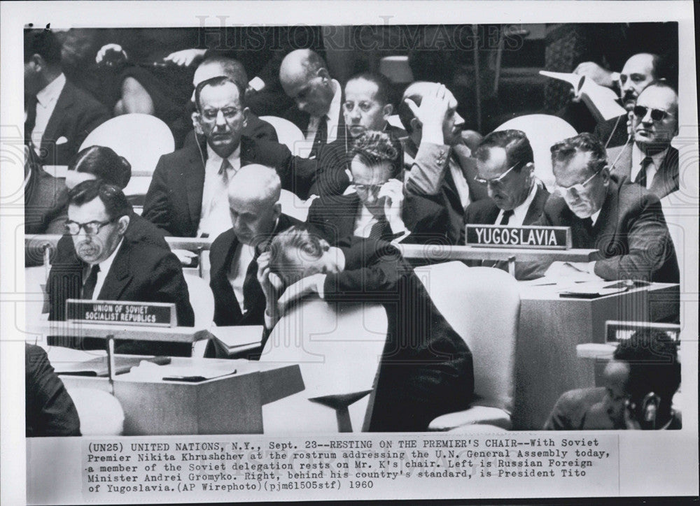 1960 Press Photo Nikita Khruschev United Nations General Assembly - Historic Images