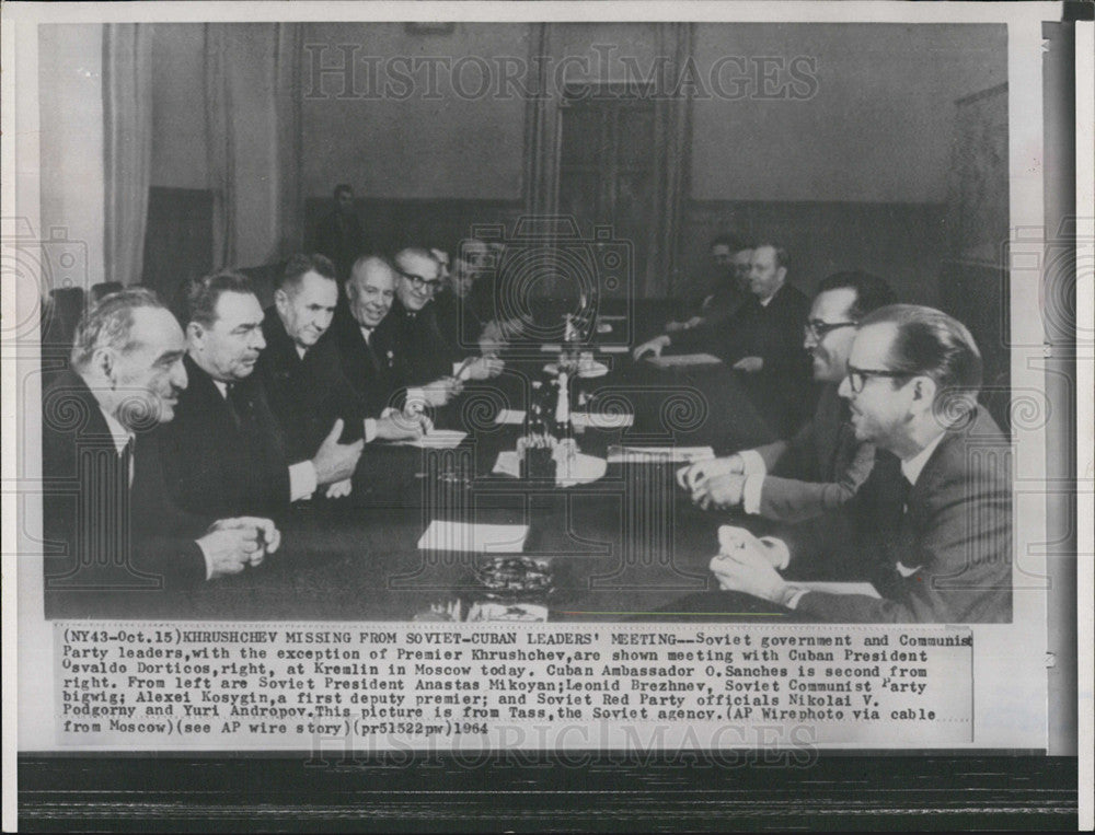 1964 Press Photo Soviet government Communist Party leaders Cuban President - Historic Images