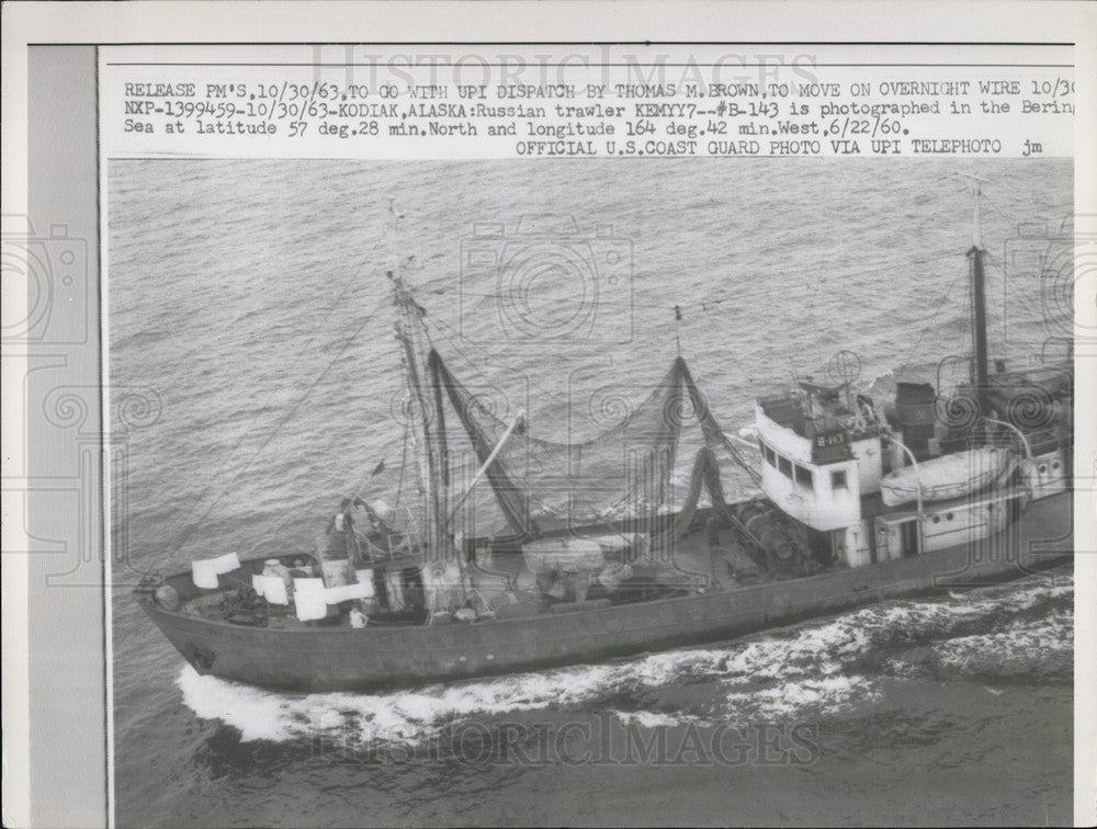 1963 Press Photo Soviet Trawler KEMYY7--B-143 Off Alaska&#39;s Coast - Historic Images