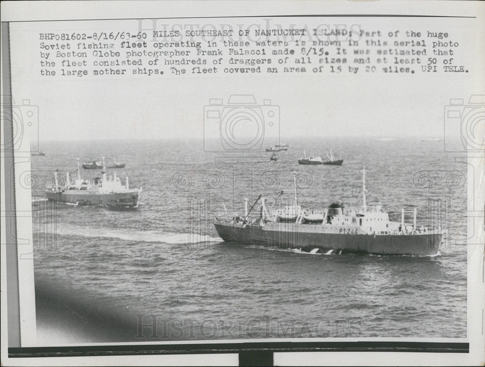 1963 Press Photo Part Of Soviet Fishing Fleet SE Of Nantucket - Historic Images