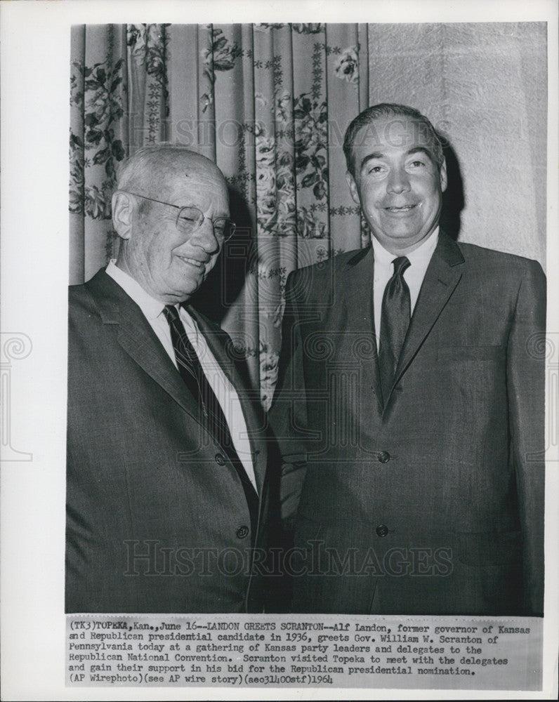 1964 Press Photo Former Gov Alf Landon Greets Gov William Scranton - Historic Images