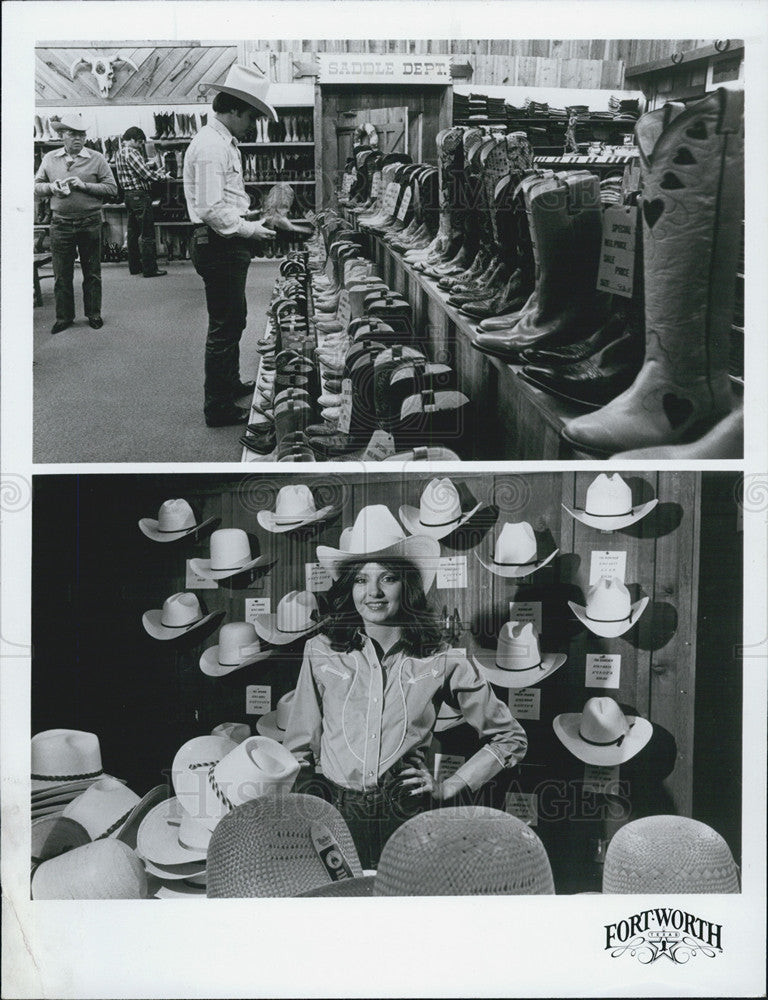 1983 Press Photo Shopping for a hat and boots in Fort Worth. - Historic Images