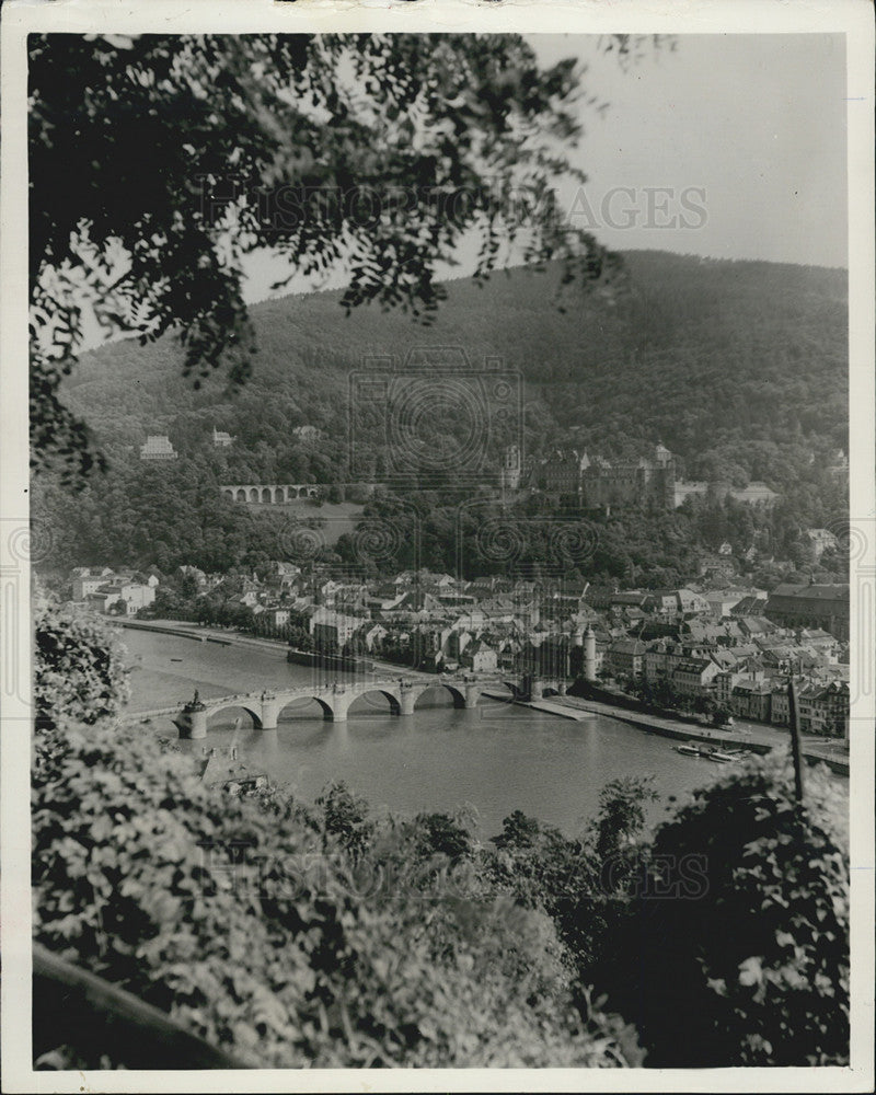 1963 Press Photo Aerial View Of Heidelberg Germany Bridge Over Necker River - Historic Images