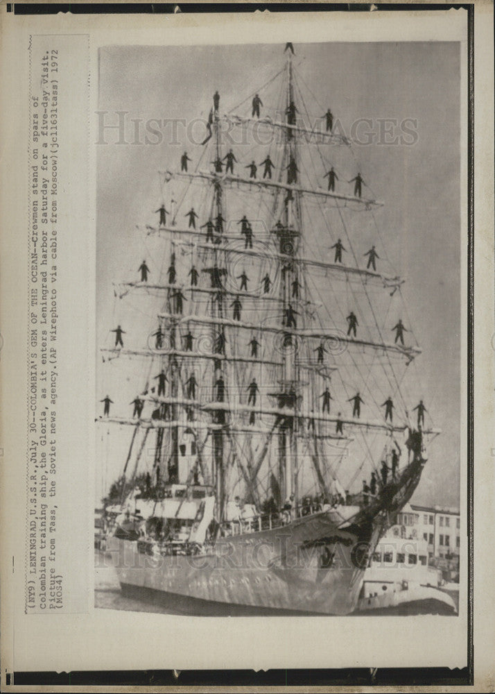 1972 Press Photo Colombian Training Ship Gloria Enters Leningrad Harbor - Historic Images