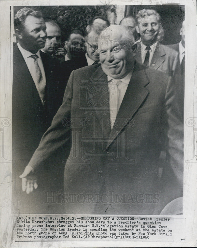 1960 Press Photo Soviet Premier Nikita Khrushchev at U.N. delegation estate. - Historic Images