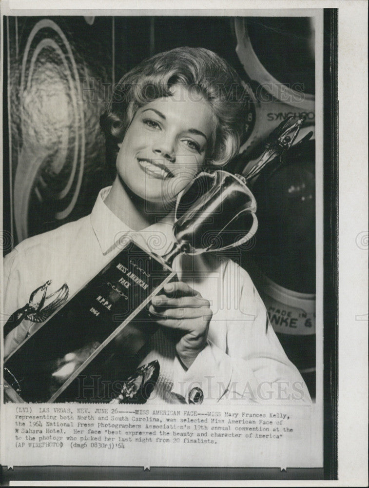 1964 Press Photo of Mary Frances Kelly, Miss American Face of 1964 - Historic Images