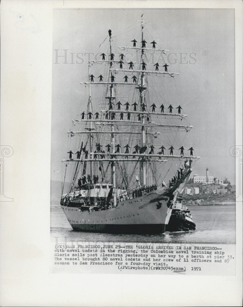 1971 Press Photo Colombian naval ship Gloria in San Francisco. - Historic Images