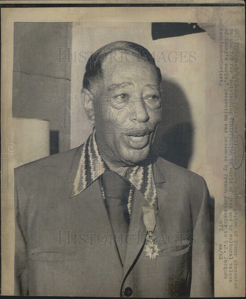 1973 Press Photo Duke Ellington Jazz Musician Wears French Legion Of Honor Award - Historic Images