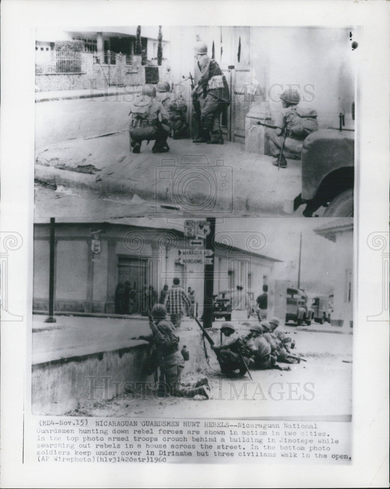 1960 Press Photo Nicaraguan guardsmen hunt rebel forces in Diriamba - Historic Images