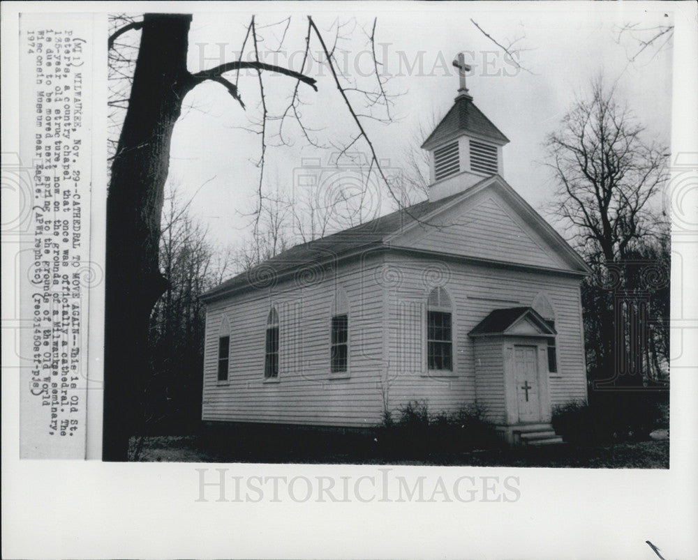 1974 Press Photo Old St. Peter&#39;s county chapel due to be moved in the spring - Historic Images