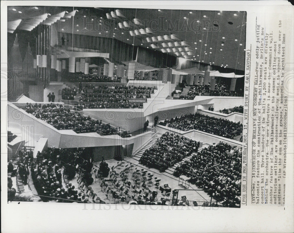 1963 Press Photo Interior West Berlin Philharmonie Concert Hall - Historic Images