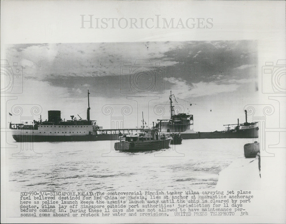 1953 Press Photo Finnish Tanker Wilma Carries Jet Fuel Presumably for Communists - Historic Images