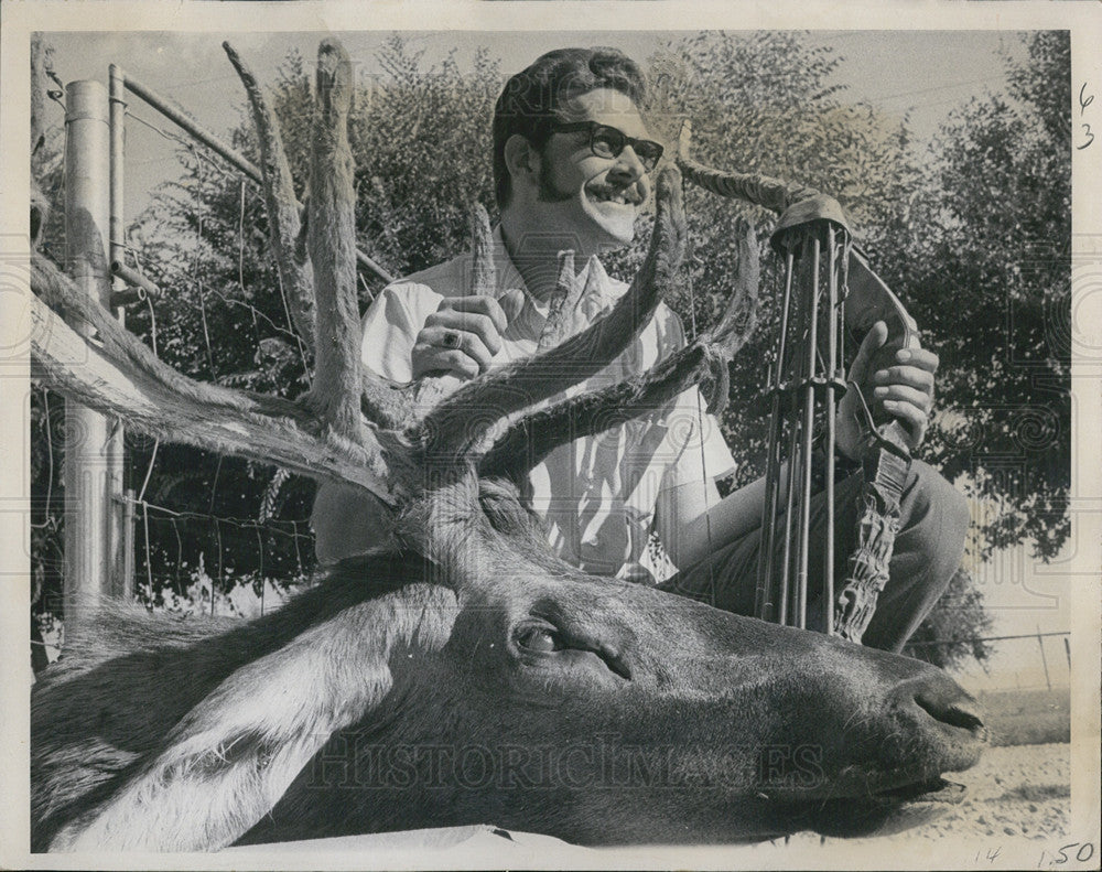 1970 Press Photo Dennis Davis Bow Hunter Elk - Historic Images
