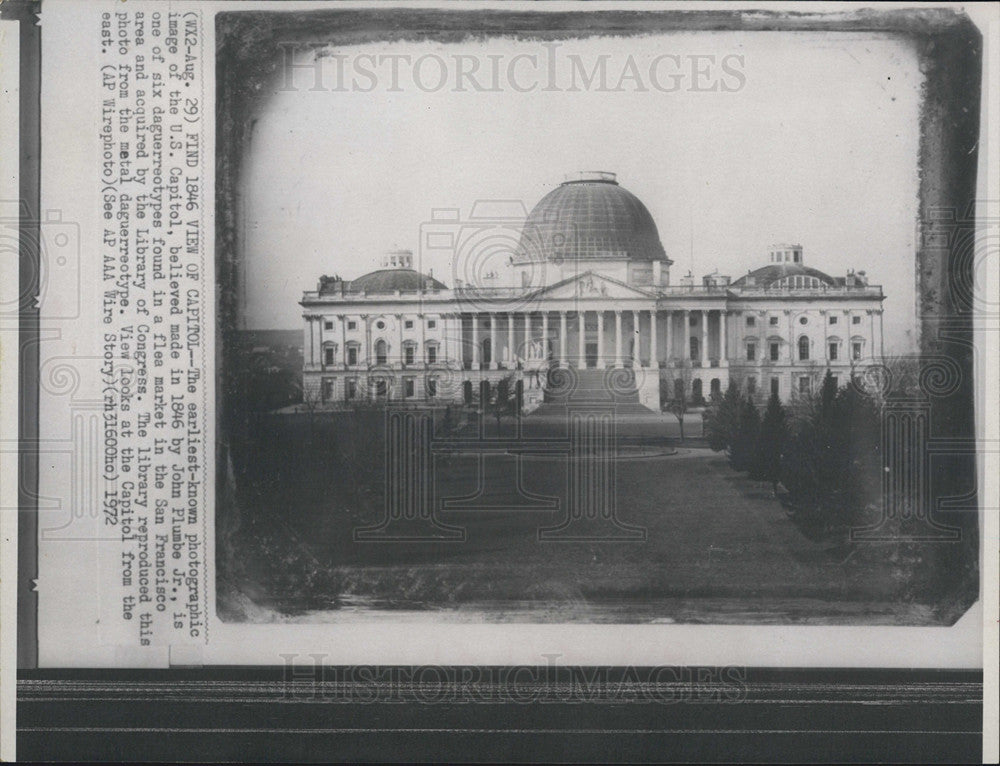 1972 Press Photo Earliest known photograph of the US Capitol taken in 1846 - Historic Images