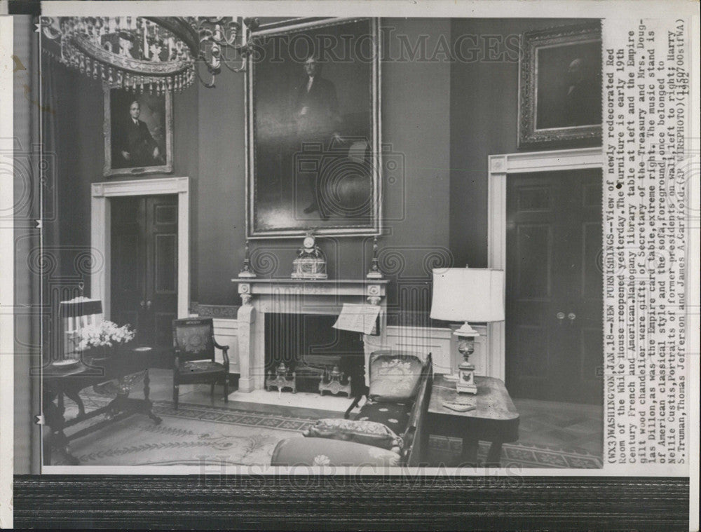 1962 Press Photo Red Room White House Furnishing - Historic Images