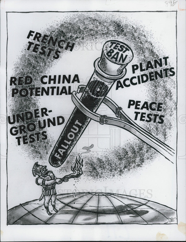 1983 Press Photo Drawing Of Nuclear Test Ban Treaty-Cartoon - Historic Images