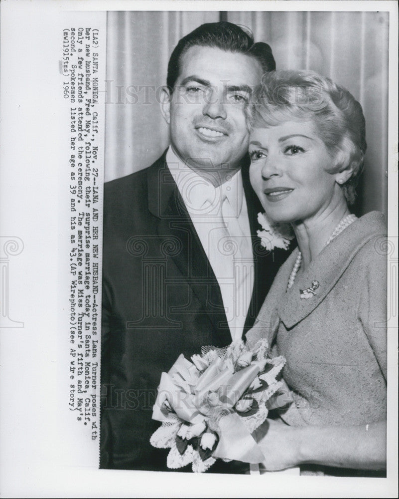 1960 Press Photo Lana Turner And Fred May After Their Wedding In Santa Monica CA - Historic Images