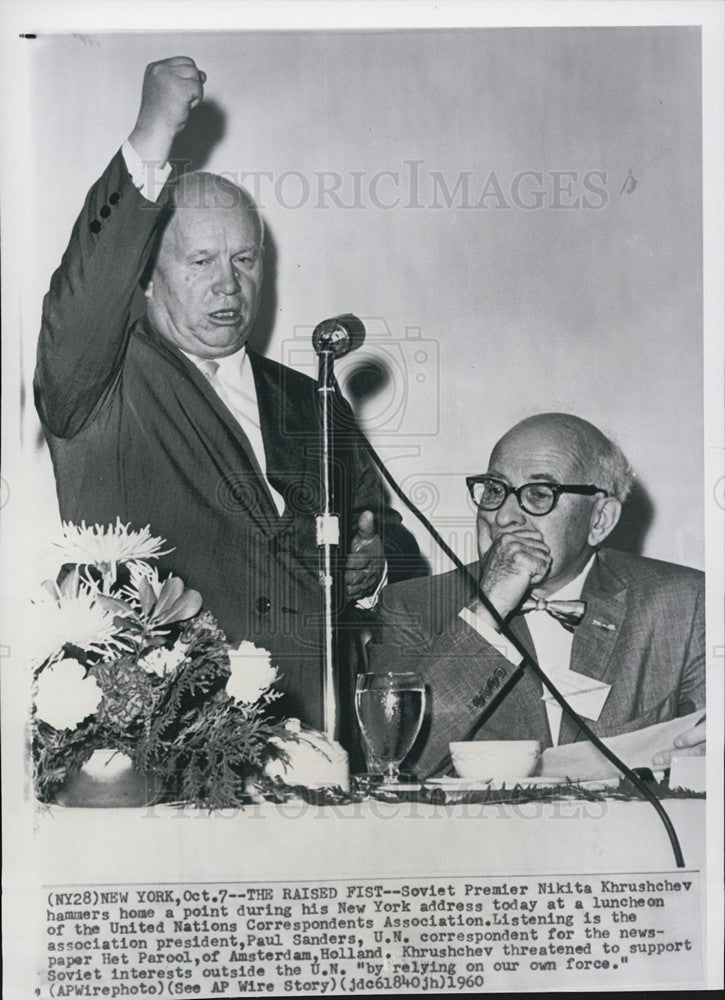 1960 Press Photo Nikita Khrushchev/Russia Premier/Paul Sanders/UN Correspondent - Historic Images