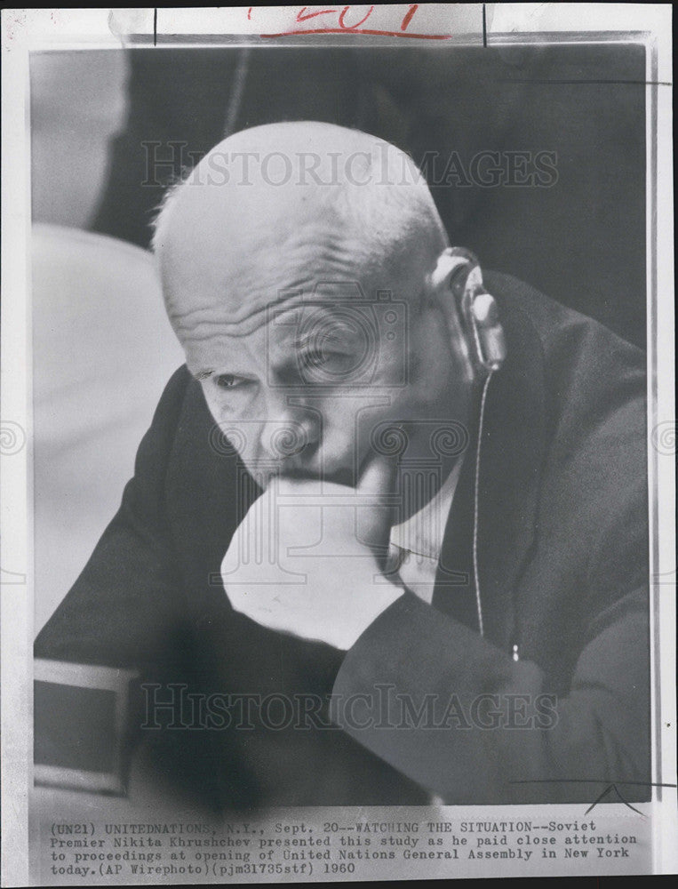 1960 Press Photo Nikita Khrushchev Soviet Leader UN General Assembly - Historic Images