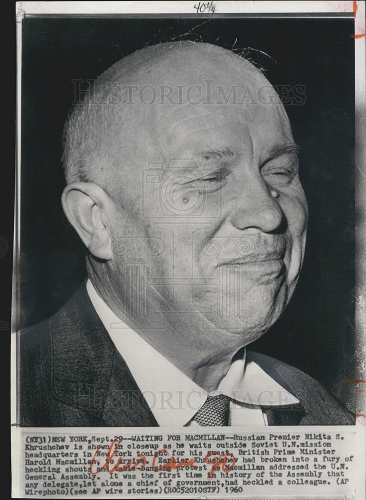 1960 Press Photo  Nikita Khrushchev Soviet Leader At The UN - Historic Images