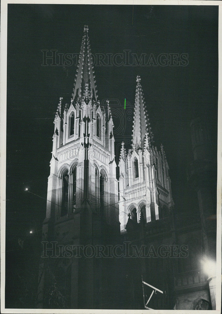 1969 Press Photo Denver Cathedral Spires Illuminated Night Basilica Of Immaculat - Historic Images