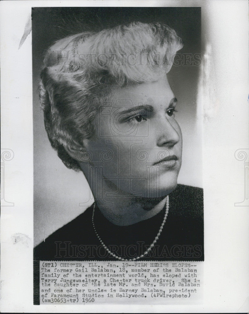 1960 Press Photo Gail Balaban Eloped With Terry Jungewaelter A Truck Driver - Historic Images