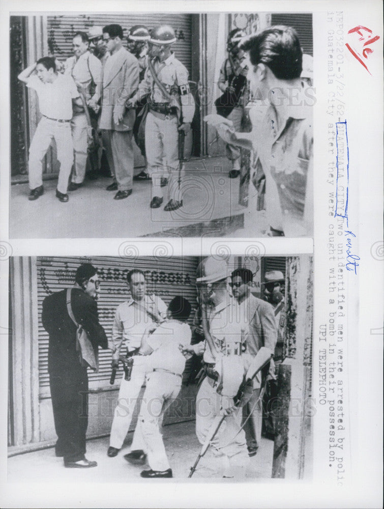 1962 Press Photo 2 unidentified men arrested by Guatemalan police - Historic Images