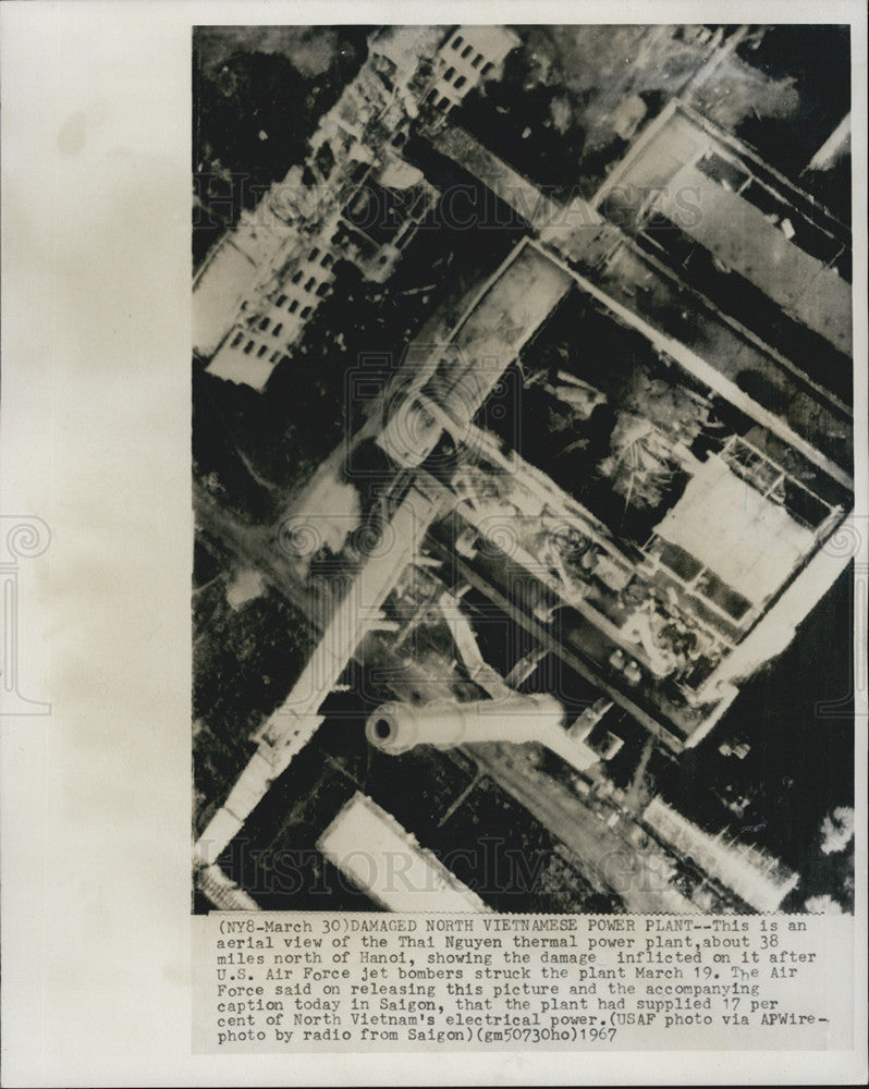 1967 Press Photo Aerial view of the Thai Nguyen thermal power plant after air raid - Historic Images