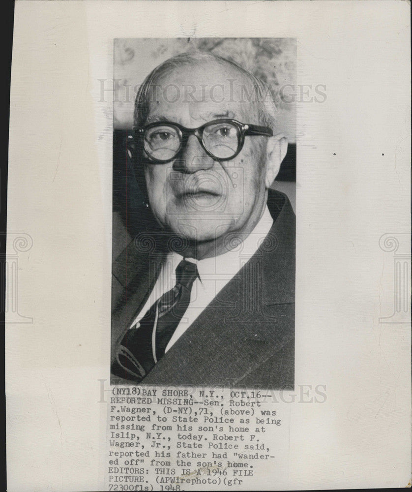 1946 Press Photo Sen Robert Wagner reported missing from his son&#39;s home - Historic Images