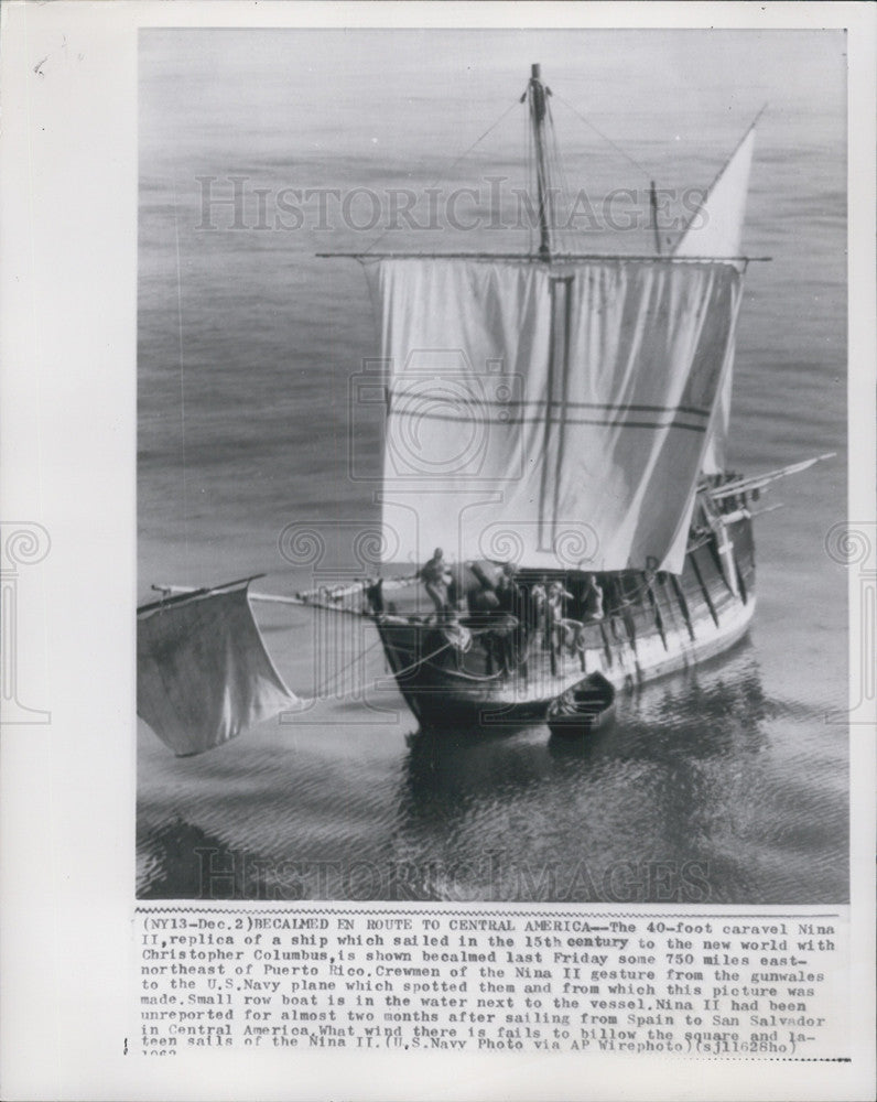 1962 Press Photo Nina II, replica of the ship in the Columbus Explorations - Historic Images