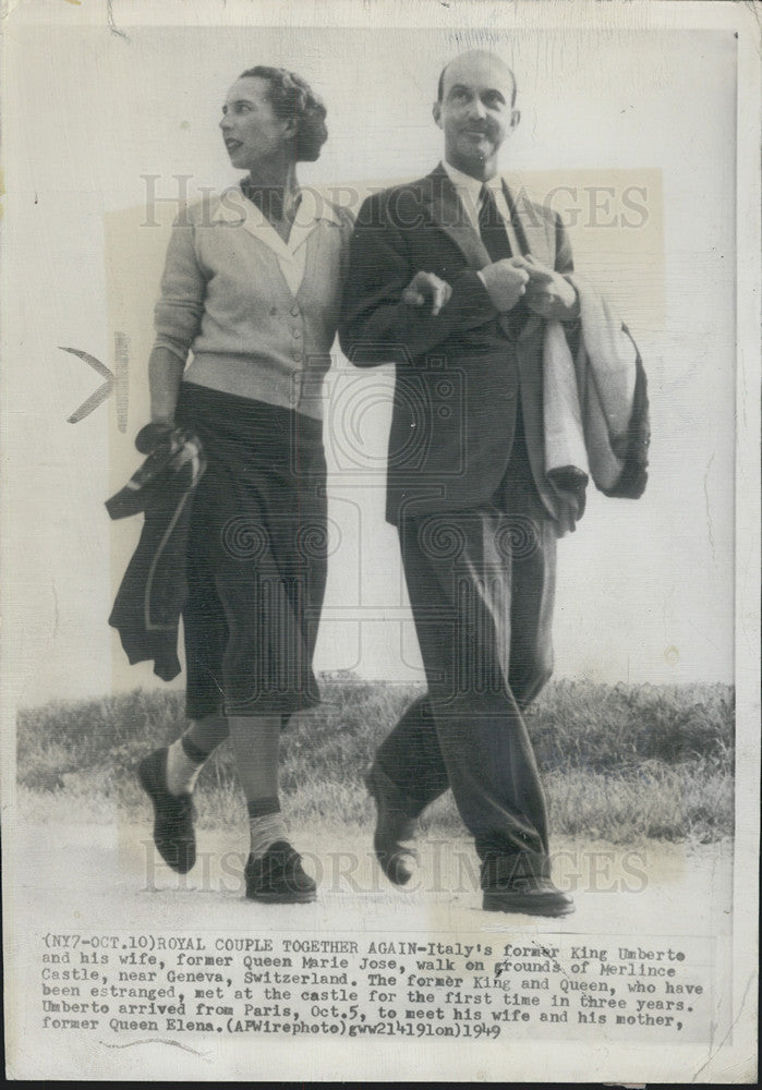 1949 Press Photo Italy&#39;s Former King Umberto and Wife Marie at Merlince Castle - Historic Images