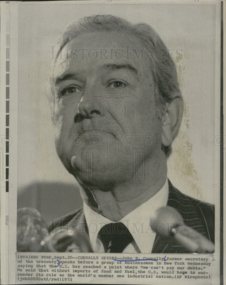 1973 Press Photo Former Treasury Secretary John Connally Speaking New York - Historic Images