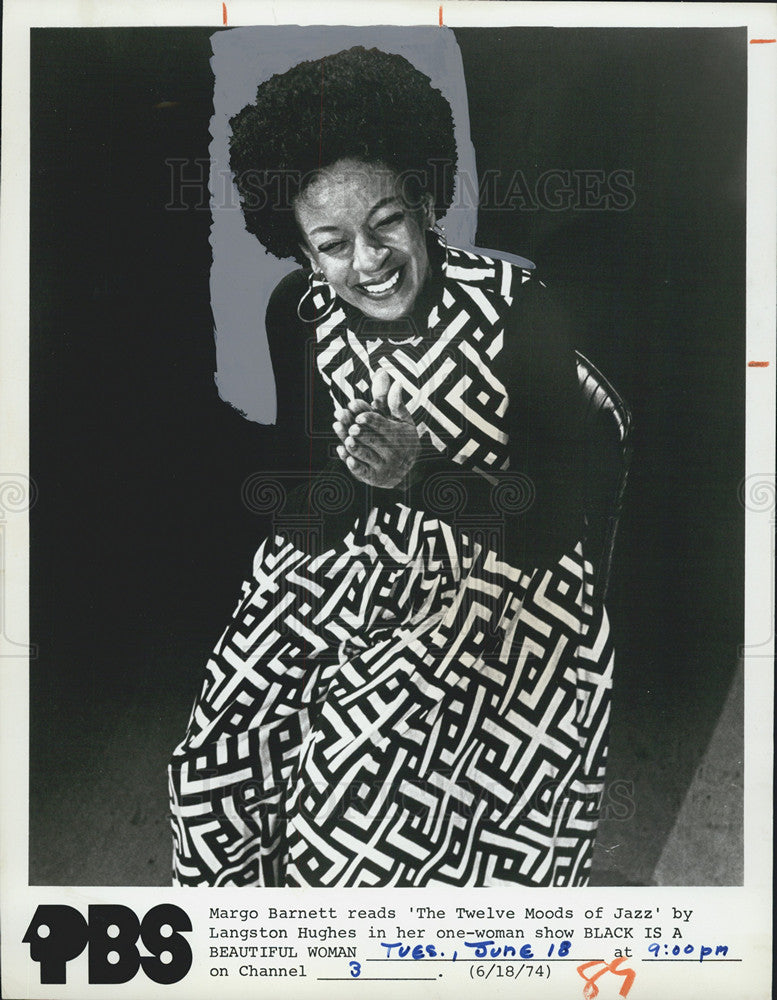 1974 Press Photo Black Is A Beautiful Woman Show Performer Margo Barnett - Historic Images