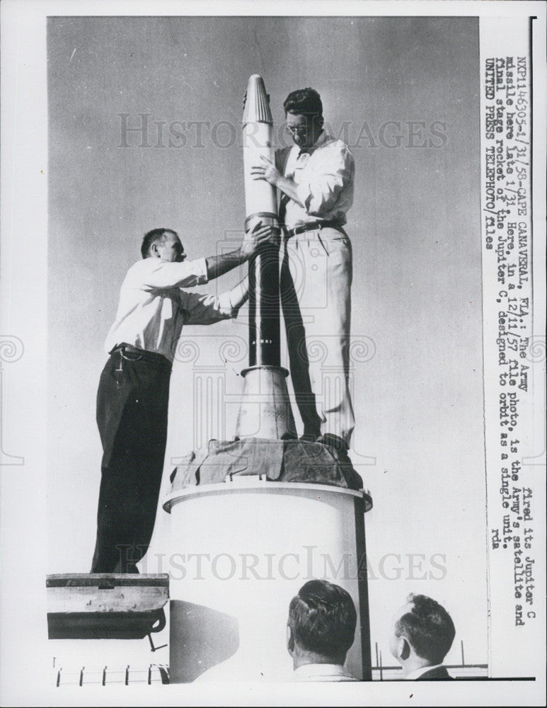 1958 Press Photo Jupiter C Missile at Cape Canaveral, Fl - Historic Images