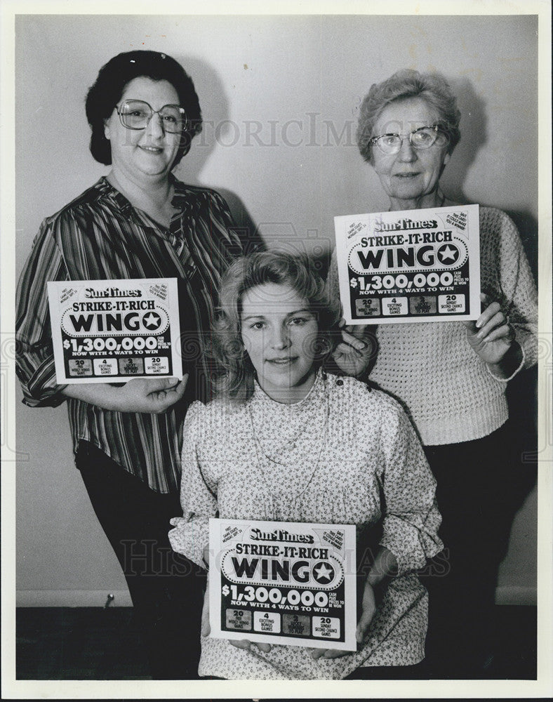 1984 Press Photo Wingo Winners Rhona Fiedler, Deborah Kuffer, Stephanie Korbel - Historic Images