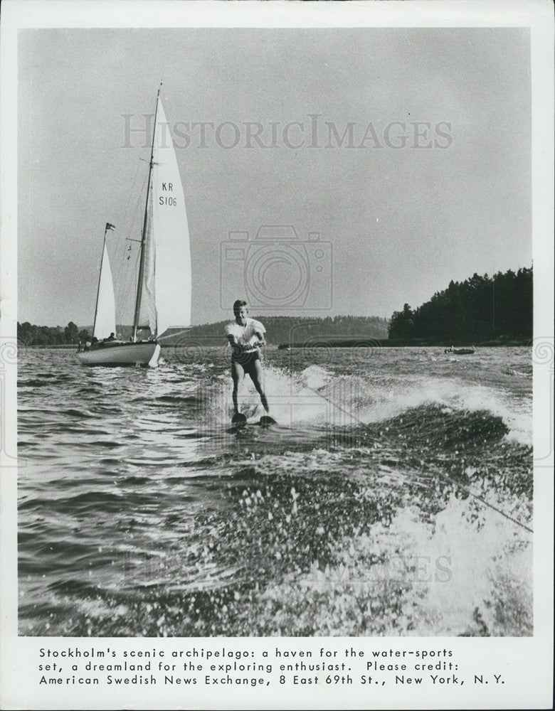 1965 Press Photo Water Skiing in Stockholm, Sweden - Historic Images