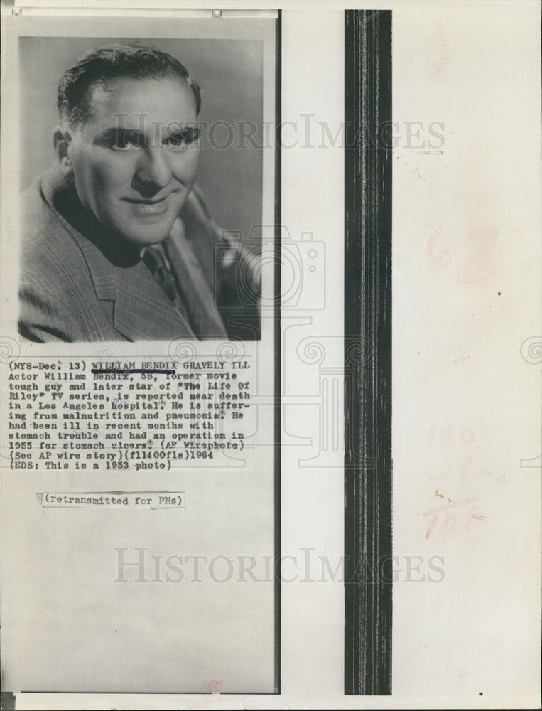 1964 Copy of 1953 Press Photo Film Television Actor William Bendix Portrait - Historic Images