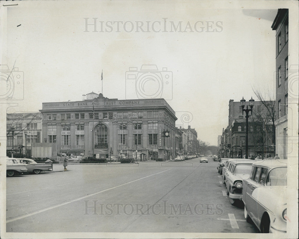 1958 Press Photo Fountain Square in downtown Evanston - Historic Images