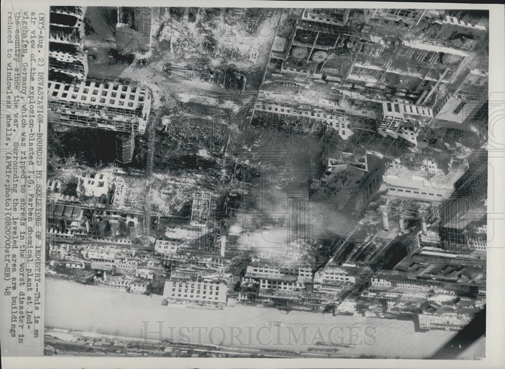 1948 Press Photo Farben Chemical Plant explosion at Ludwigshafen, Germany - Historic Images