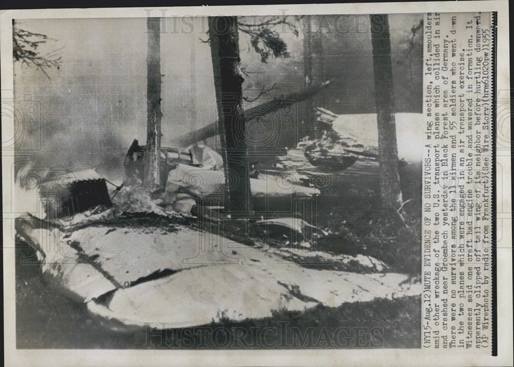 1955 Press Photo Wreckage of two US Transport planes which collided in Germany - Historic Images