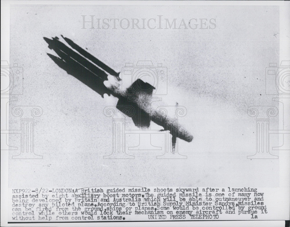 Press Photo British Guided Missile After Launch London - Historic Images