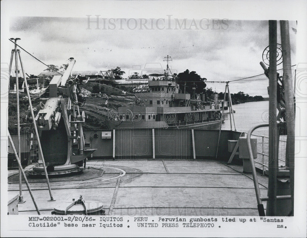 1956 Press Photo Peruvian Gunboats Tied Up At Santas Clotilde Base Near Iquitos - Historic Images