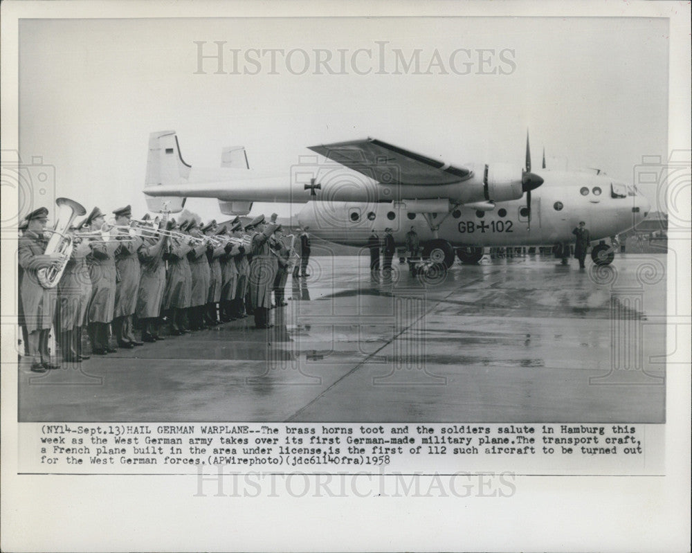 1958 Press Photo West German Army Taking Over First German-Made Military Plane - Historic Images